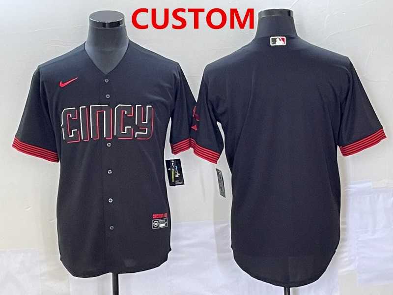 Mens Cincinnati Reds Custom Black 2023 City Connect Cool Base Stitched Jersey